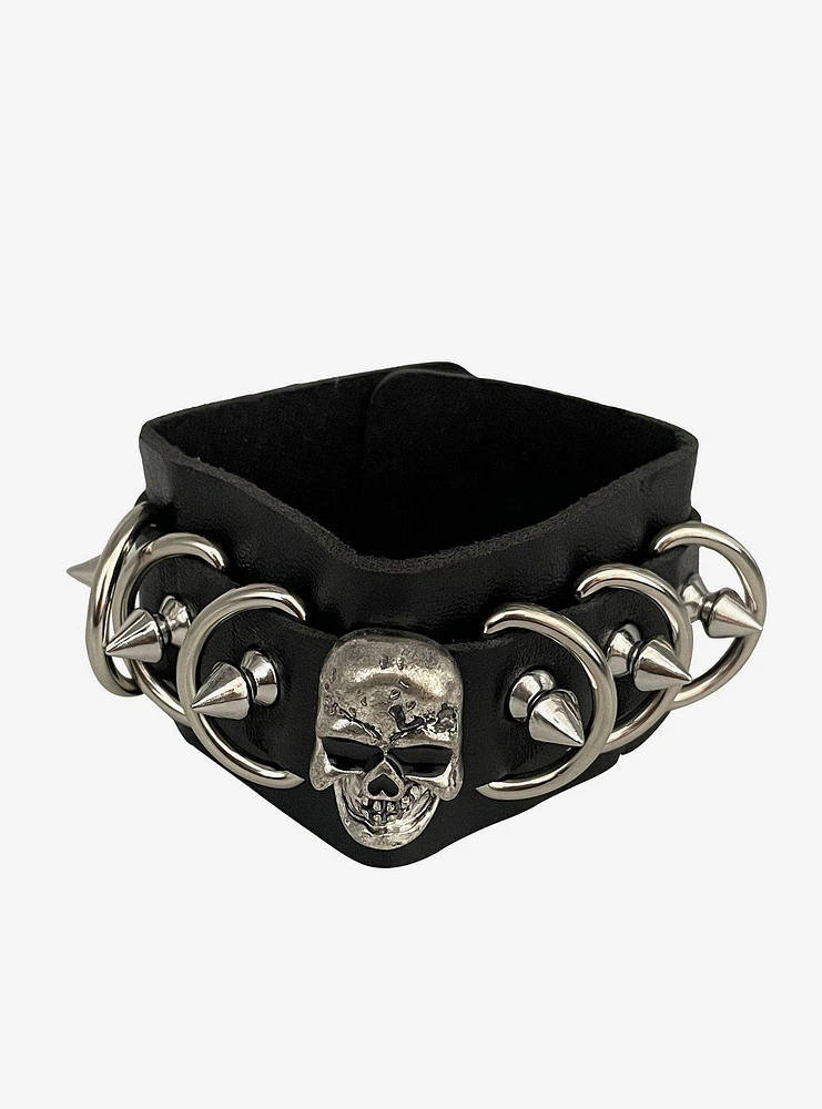 Social Collision Skull Spiked Faux Leather Cuff