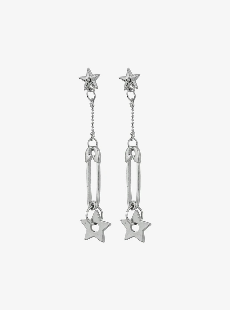 Social Collision Star Safety Pin Drop Earrings