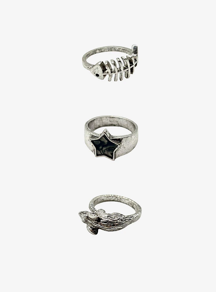 Social Collision Fish Bone Ring Set