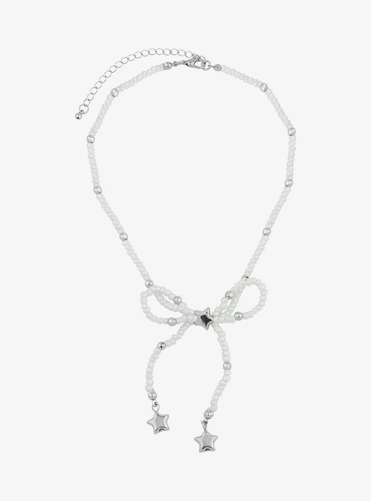 Sweet Society Star White Bead Ribbon Choker