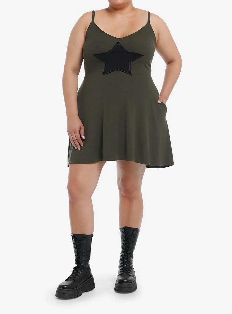 Social Collision Black Star Patch Cami Dress Plus
