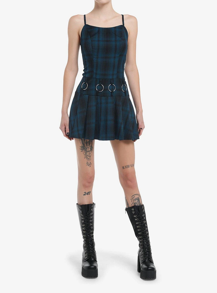 Social Collision Blue Plaid Hardware Dress