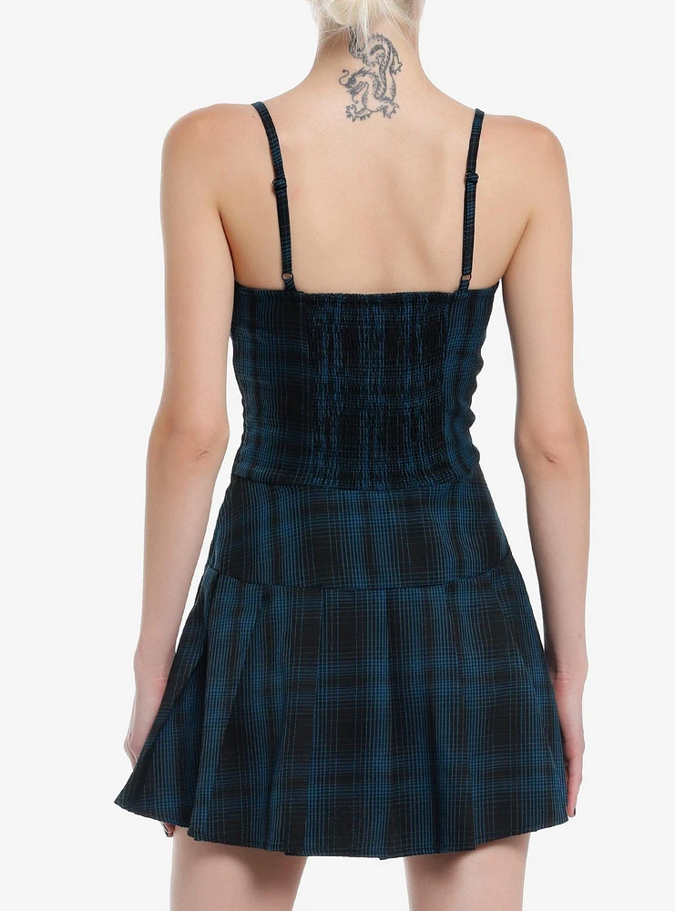 Social Collision Blue Plaid Hardware Dress