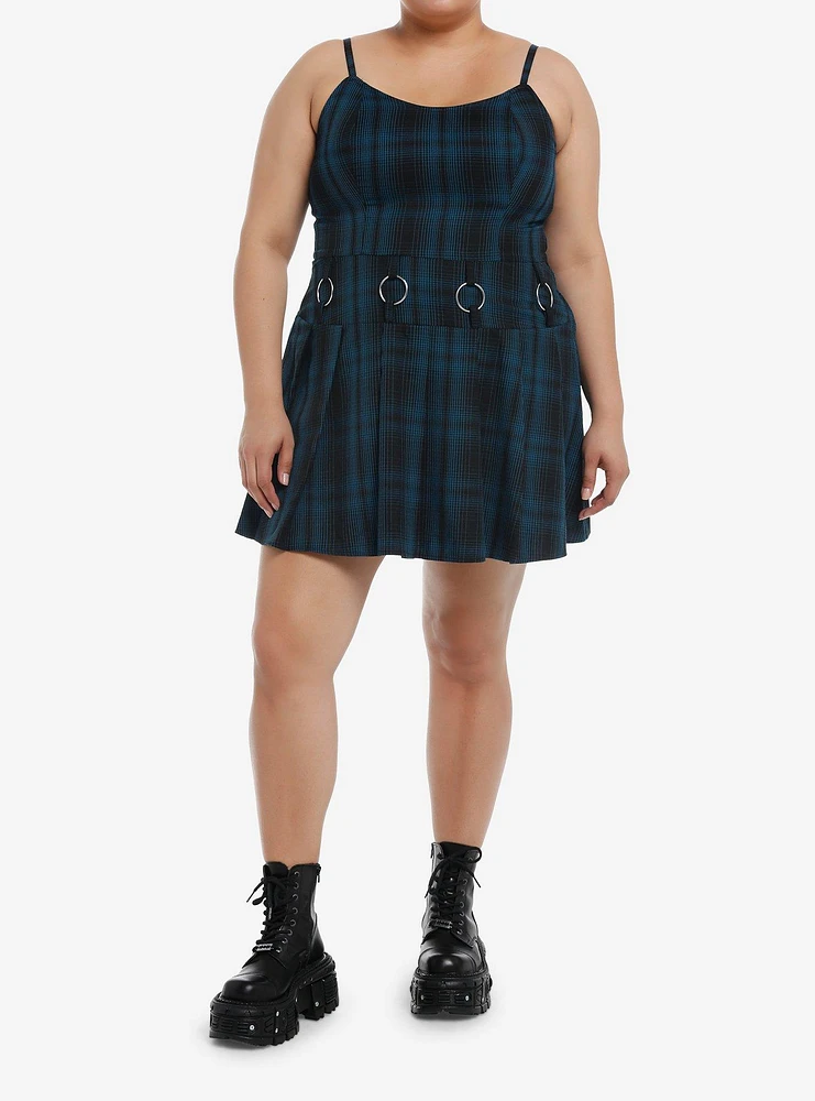 Social Collision Blue Plaid Hardware Dress Plus