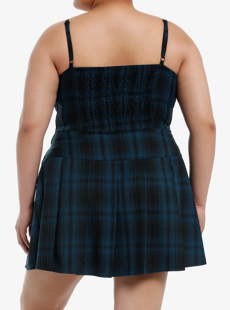 Social Collision Blue Plaid Hardware Dress Plus