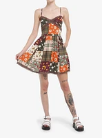 Thorn & Fable Autumn Floral Mushroom Patchwork Dress