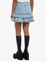 Social Collision Denim Pleated Skirt With Charm