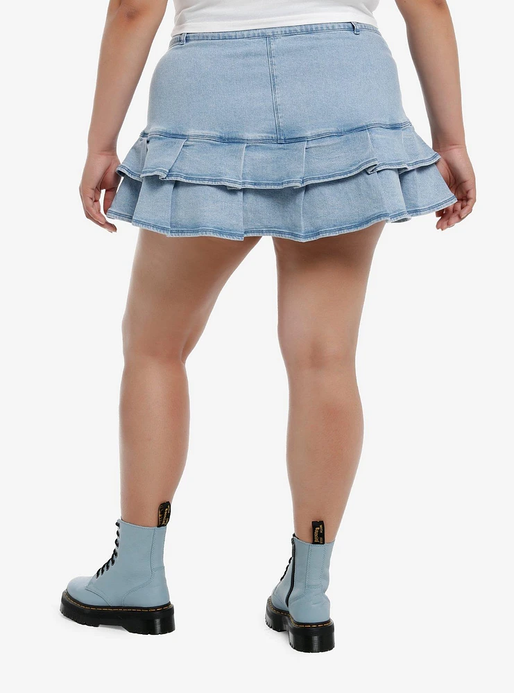 Social Collision Denim Pleated Skirt With Charm Plus