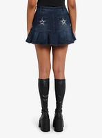 Social Collision Star Bling Dark Denim Pleated Mini Skirt