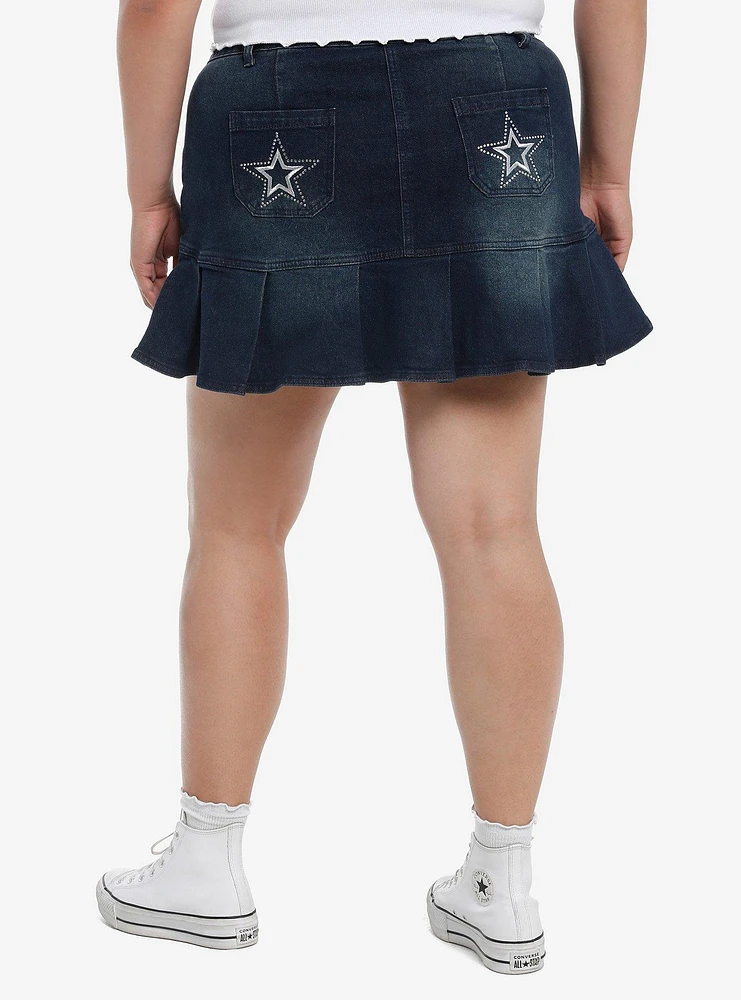 Social Collision Star Bling Dark Denim Pleated Mini Skirt Plus