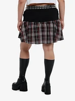 Social Collision Black & Red Plaid Ruffle Belted Mini Skirt Plus