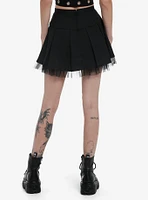 Social Collision Black Star Buckle Pleated Mini Skirt