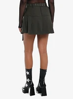 Social Collision Olive Grommet Pleated Skirt