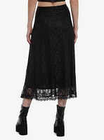 Cosmic Aura Black Floral Lace Midi Skirt