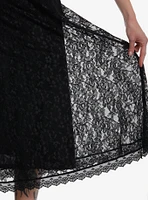 Cosmic Aura Black Floral Lace Midi Skirt