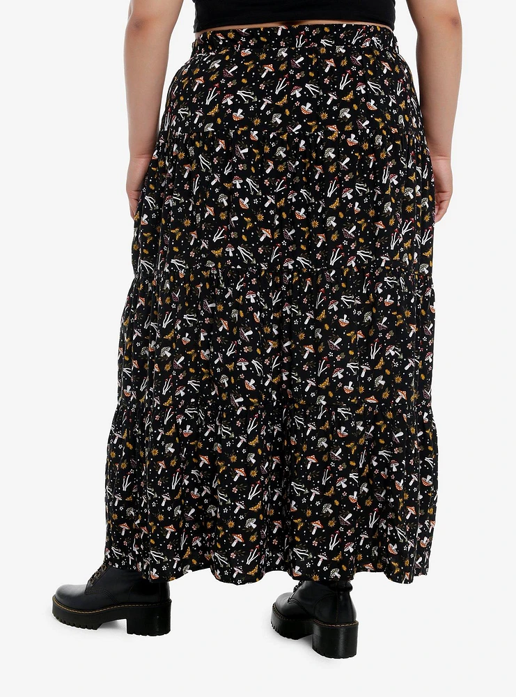 Thorn & Fable Mushroom Floral Tiered Maxi Skirt Plus