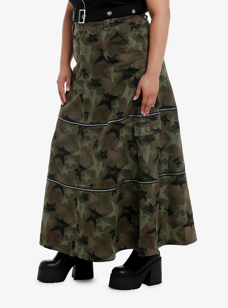 Social Collision Camo Star Zip-Off Maxi Skirt Plus