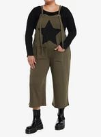 Social Collison Green & Black Star Patch Overalls Plus