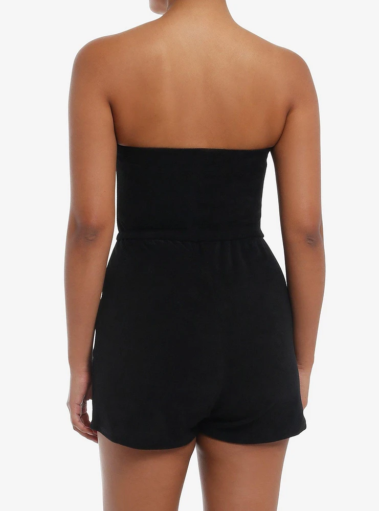 Black Stud Strapless Girls Romper