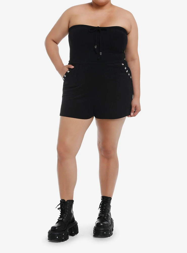 Black Stud Strapless Girls Romper Plus