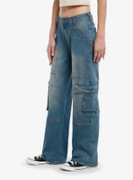 Blue Indigo Cargo Wide Leg Denim Pants