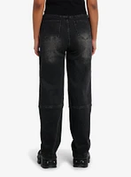 Black Wash Patch Wide Leg Denim Pants