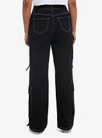 Black & White Contrast Stitch Buckle Strap Cargo Pants