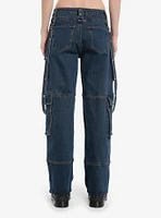 Dark Indigo Suspender Cargo Denim Carpenter Pants