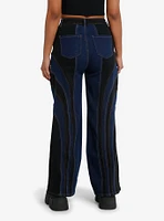 Black & Blue Paneled Girls Straight Leg Jeans