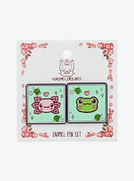 Axolotl & Frog Card Enamel Pin Set By Naomi Lord Art