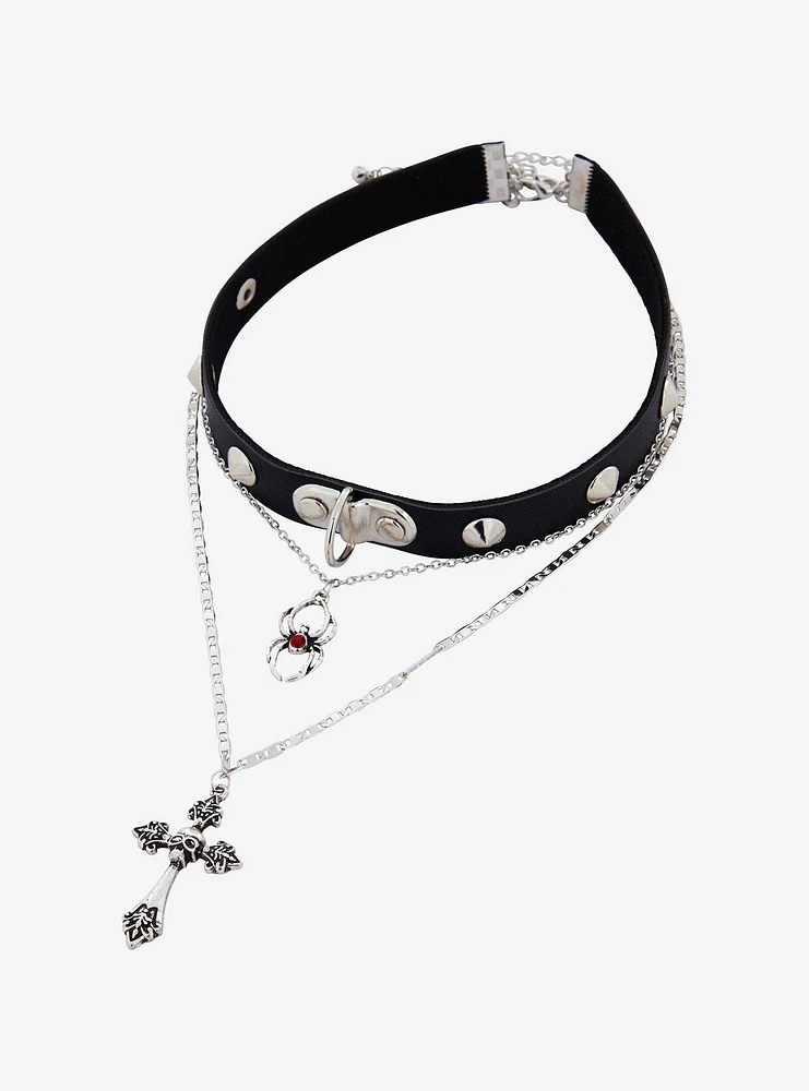 Social Collision Cross Spider Choker Necklace Set