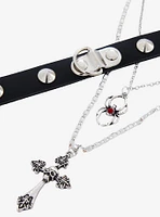 Social Collision Cross Spider Choker Necklace Set