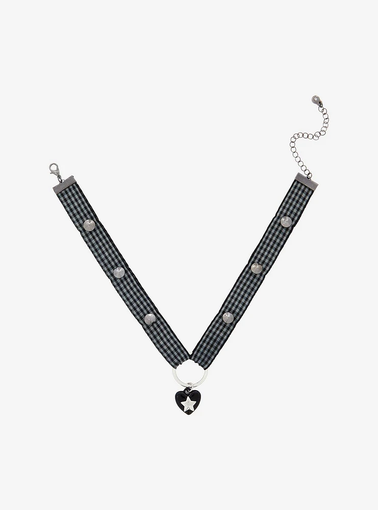 Social Collision Plaid Heart Hardware Choker