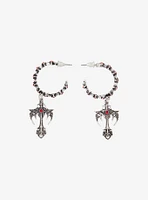 Social Collision Gothic Cross Red Gem Hoop Earrings