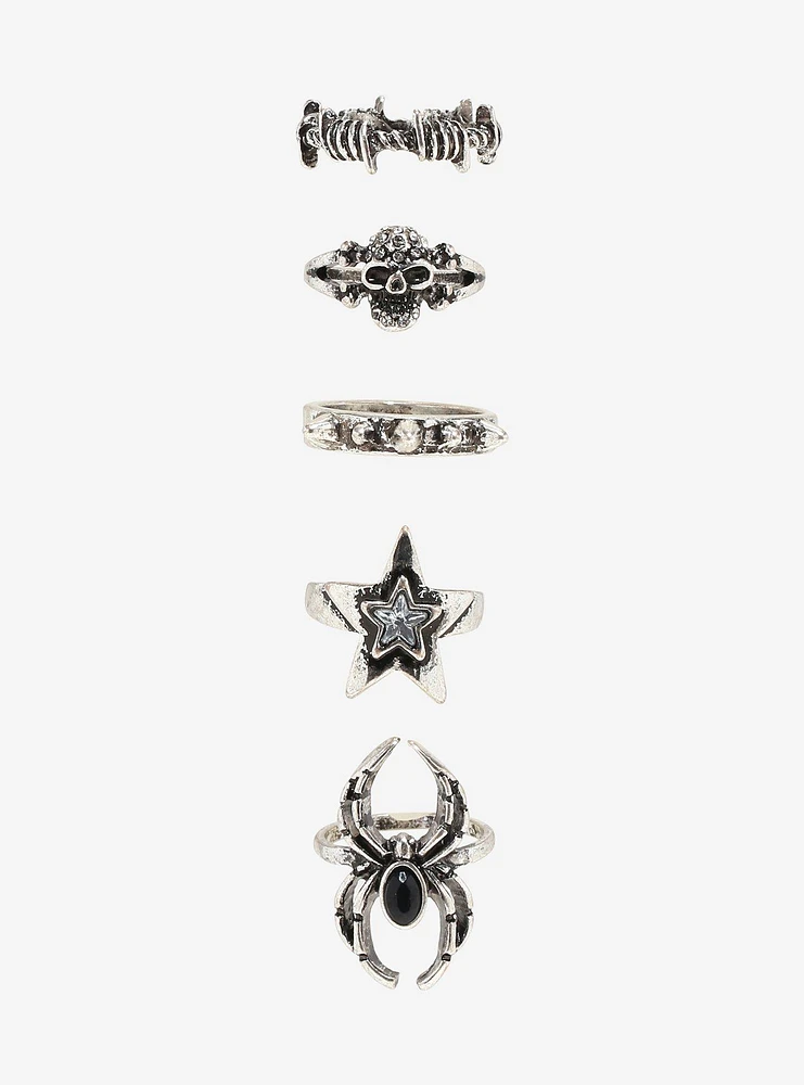 Social Collision Skull Spider Spike Ring Set