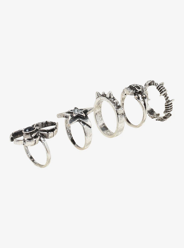 Social Collision Skull Spider Spike Ring Set