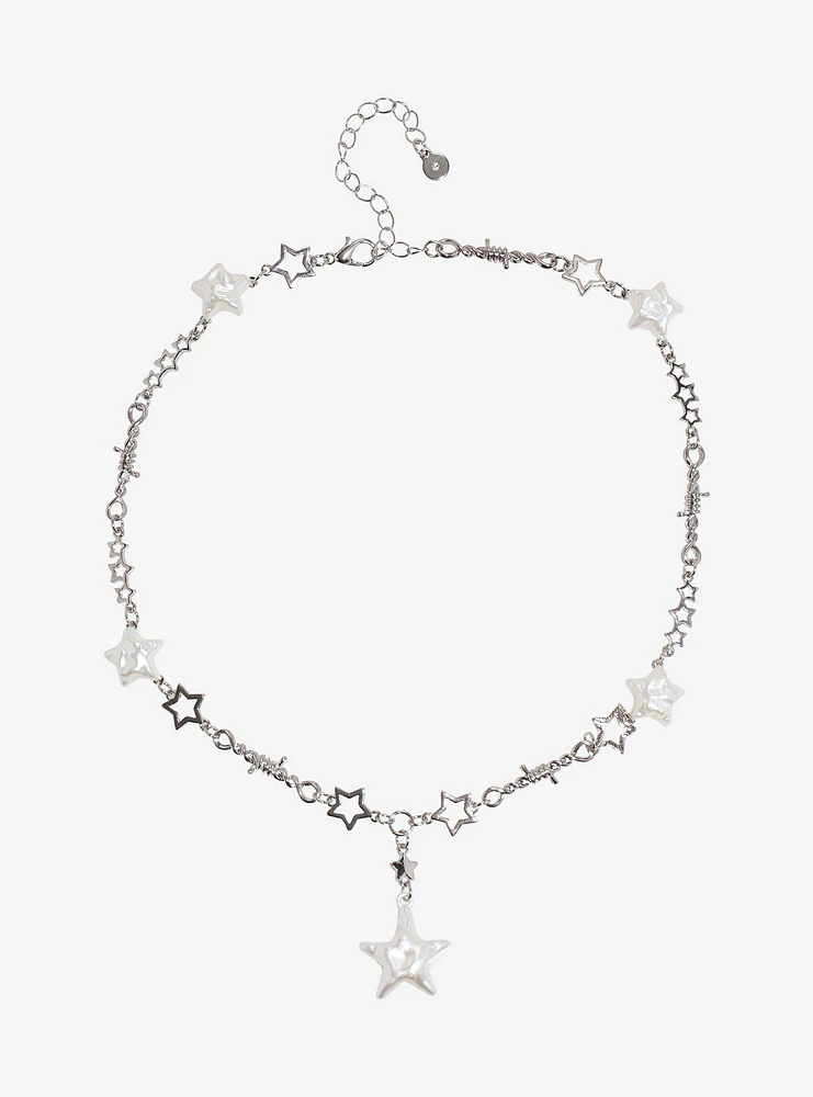 Social Collision Pearl Star Lariat Necklace