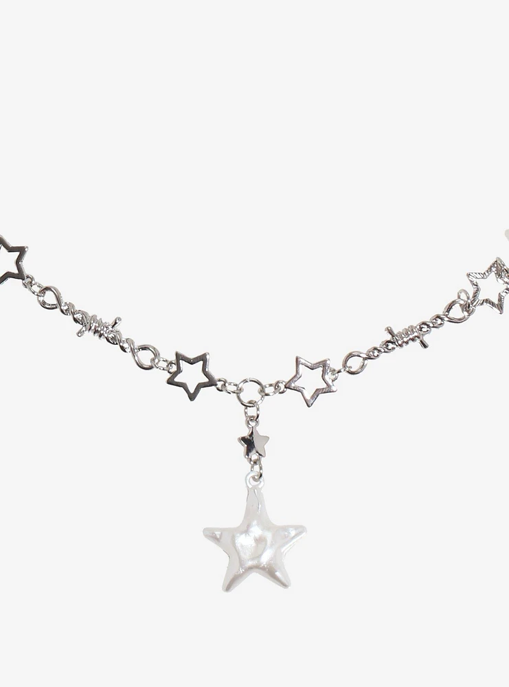 Social Collision Pearl Star Lariat Necklace