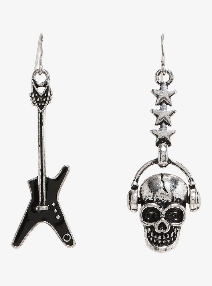 Social Collision Skull Guitar Mismatched Earrings