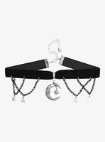 Cosmic Aura Crescent Moon Star Chain Velvet Choker