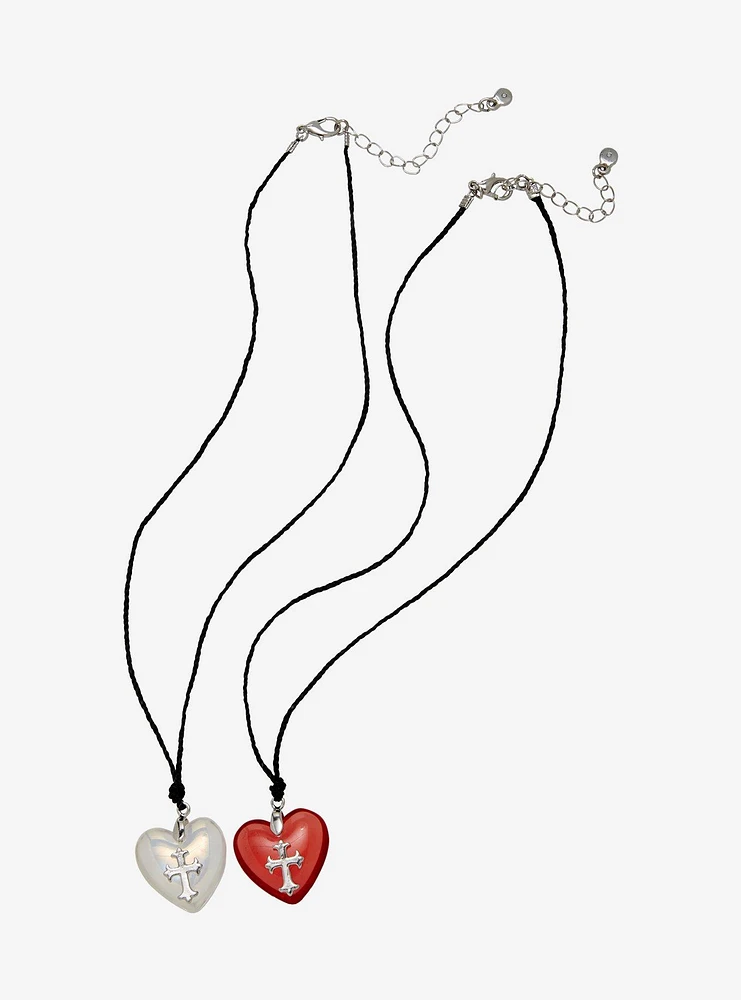 Social Collision Cross Bubble Heart Best Friend Cord Necklace Set