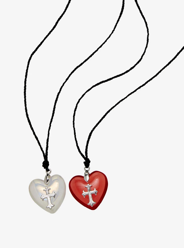 Social Collision Cross Bubble Heart Best Friend Cord Necklace Set