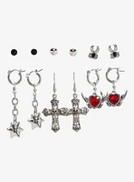 Social Collision Gem Heart Cross Earring Set