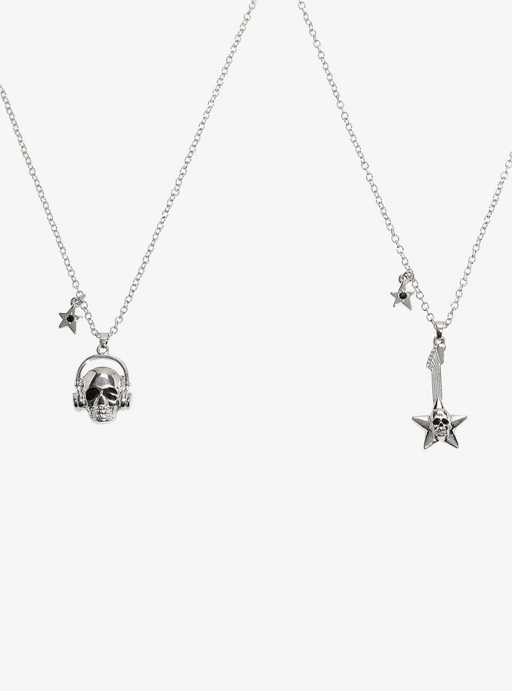 Social Collision Skull Guitar Headphones Best Friend Necklace Set