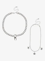 Social Collision Tooth Lock Star Charm Choker Set