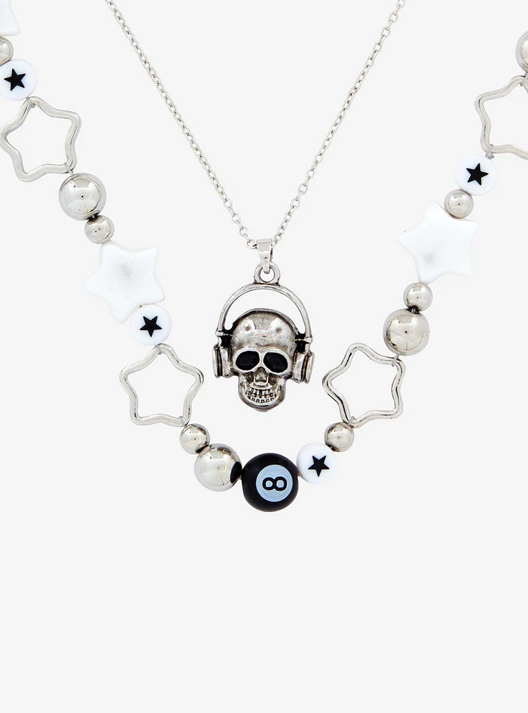 Social Collision Star Skull 8 Ball Necklace Set