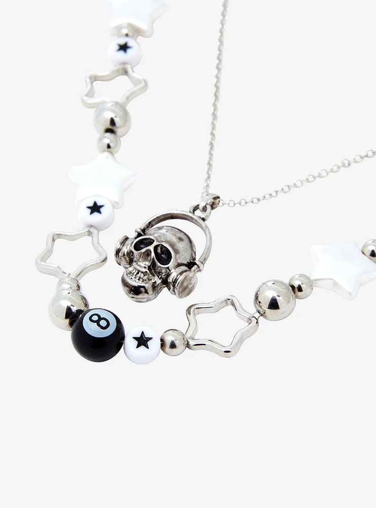 Social Collision Star Skull 8 Ball Necklace Set