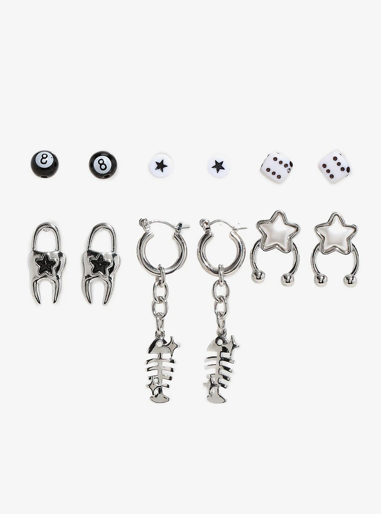 Social Collision Fish Bone Tooth Star Earring Set