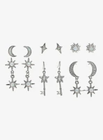 Cosmic Aura Opal Sun Star Key Earring Set