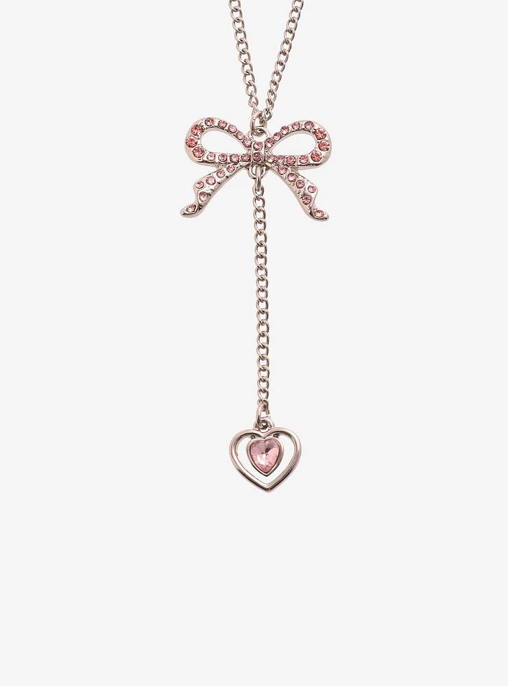 Sweet Society Rhinestone Bow Heart Best Friend Necklace Set